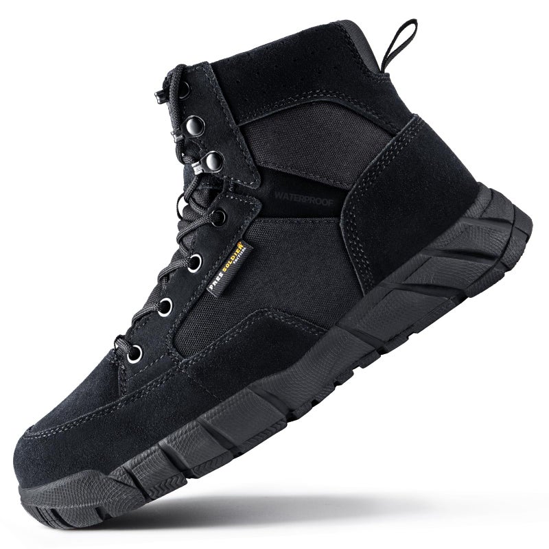 FREE SOLDIER Men's Durable Work Boots 6 Inches Lightweight Waterproof Hiking Boots Suede Leather Tactical Boots(Black US 9) - Image 1